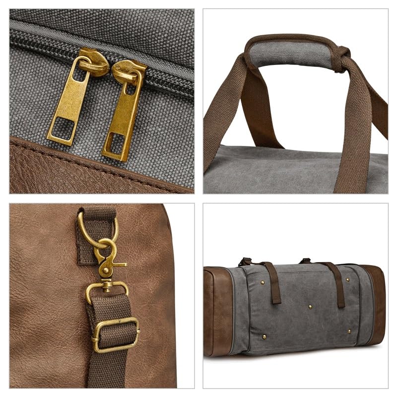 65L Canvas Duffle Bag Travel Overnight Carry on Duffel with Shoes Compartment for Men Women,Gray-As shown4