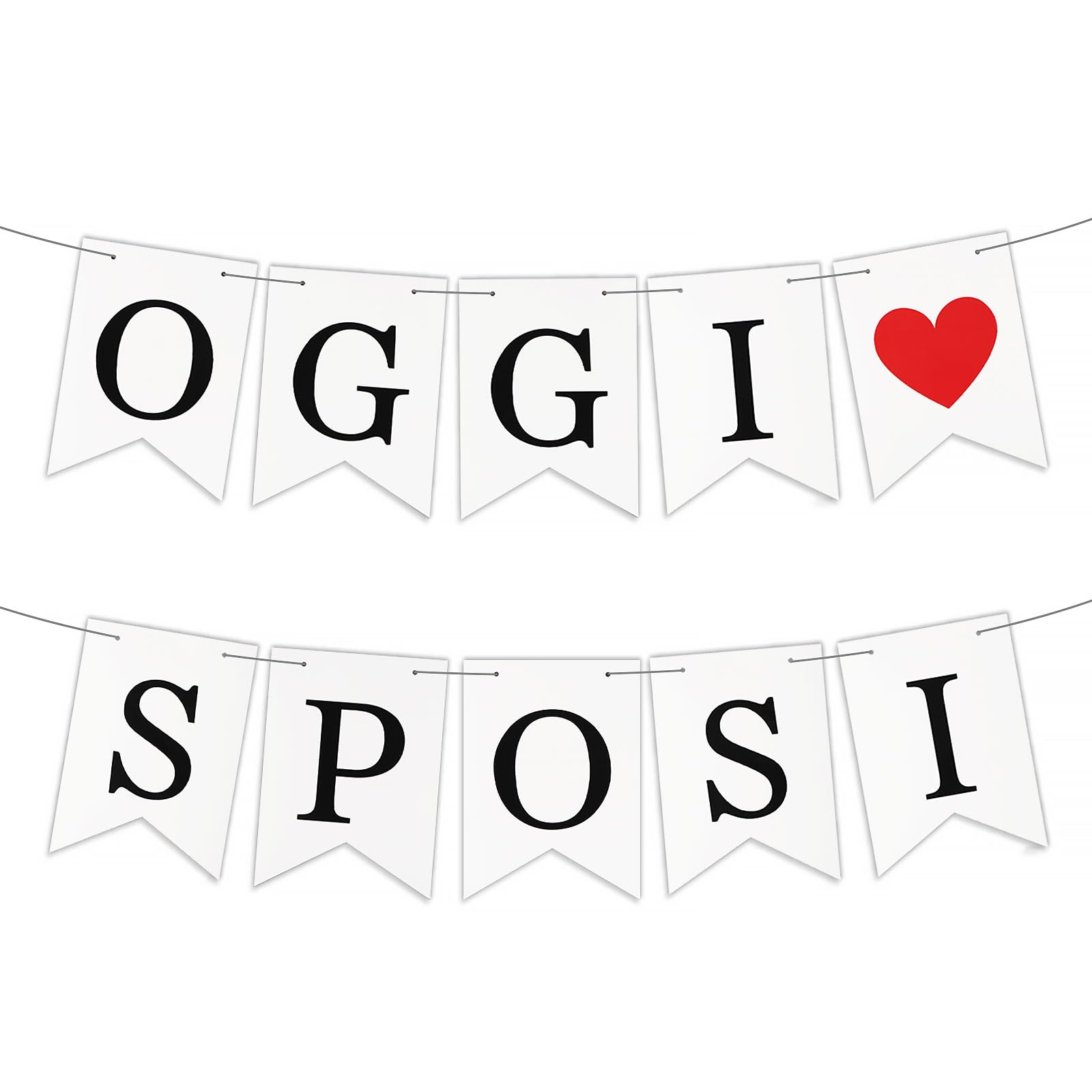 Guirnalda Original Italiano OGGI SPOSI Corazón Rojo con Cinta Blanca Fiesta Boda Banderín Pancarta Bandera Banner Banderola Papel Blanco Negro Decoración Adorno Accesorio Photocall