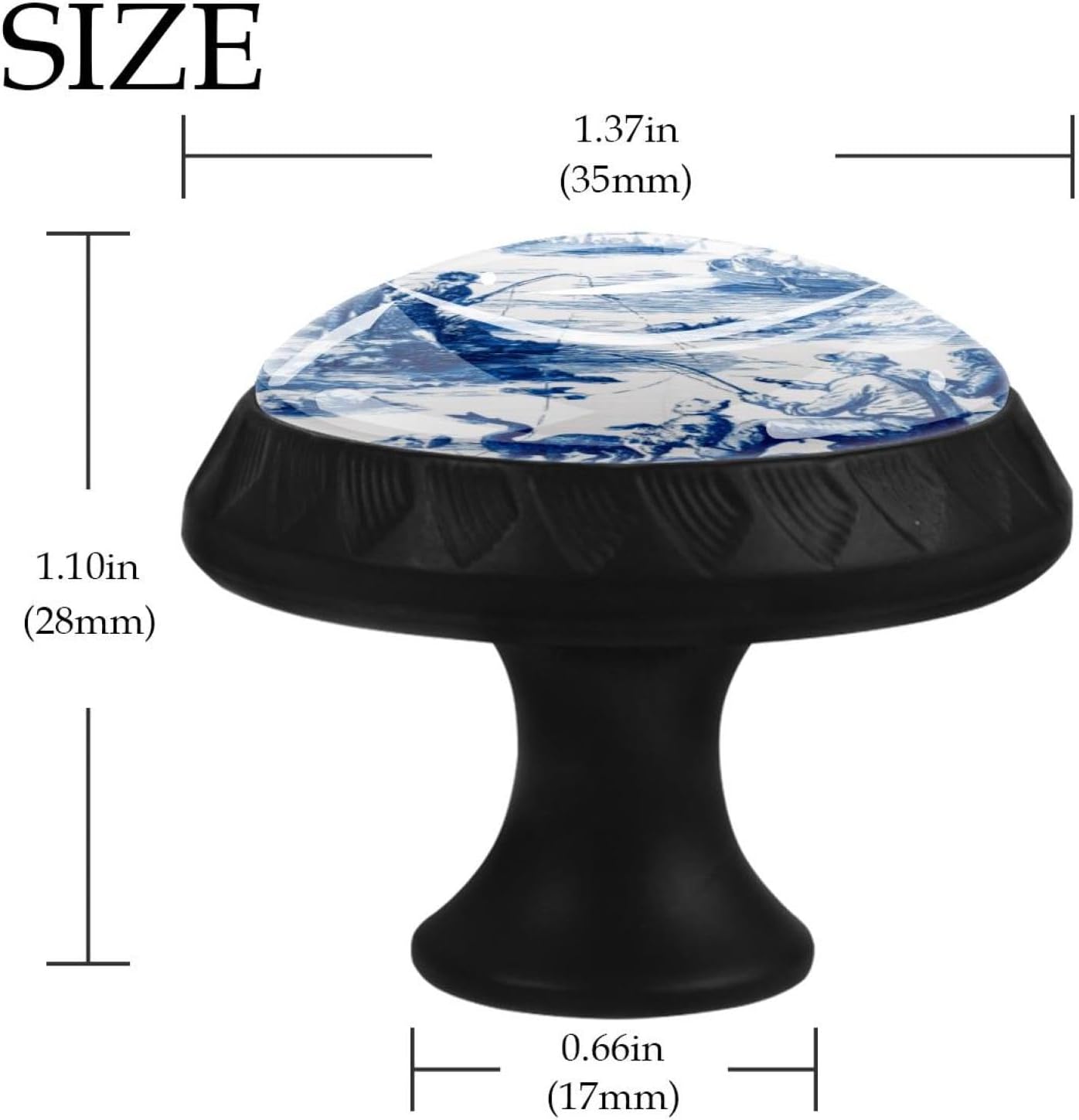 Black Scenes of Fishing in Toile de Jouy Style (5) Round Drawer Knobs, Decorative Cabinet Pulls with Screws for Daily Furniture Use