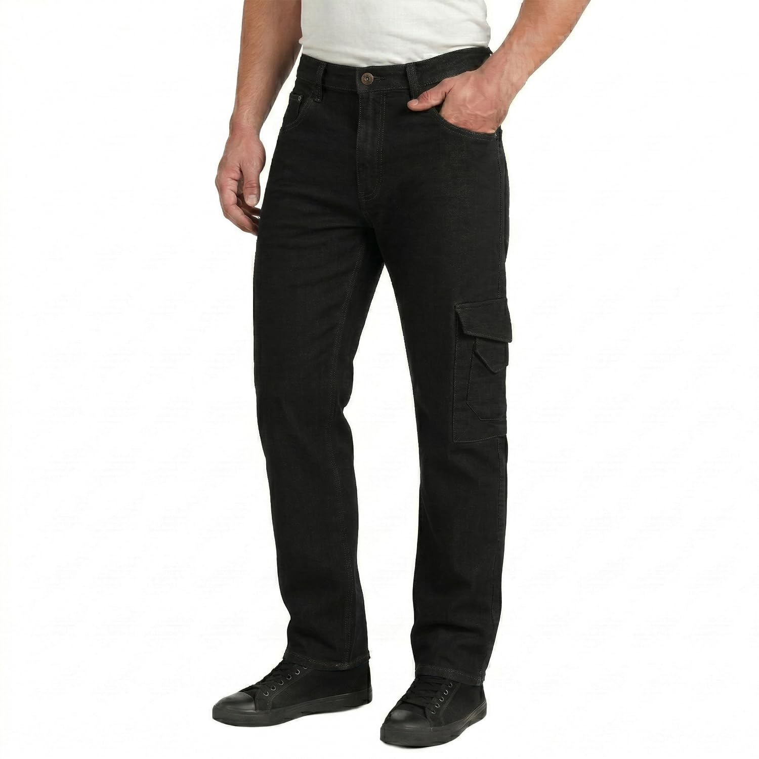 Lee Cooper Vaqueros Cargo Hombre Regular Fit – Pantalón Denim Stretch Multi Bolsillos, Jeans Trabajo Carpenter Resistente Workwear Construcción