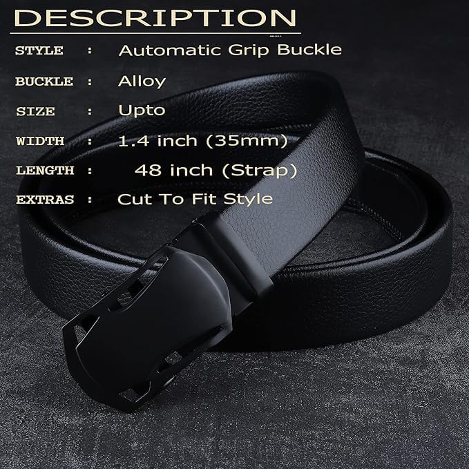 Image of ZEVORA Men's Auto Lock Buckle Leather Belt for Men, Formal /Casual,Autolock 01