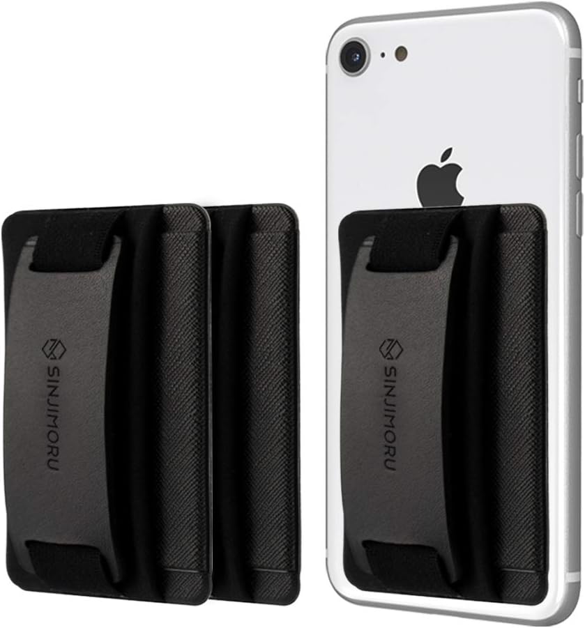 Sinjimoru Phone Grip Card Holder with Phone Stand, Secure Stick on Wallet for iPhone with Kickstand for Table. Sinji Pouch B-Grip Black [3 Pack]