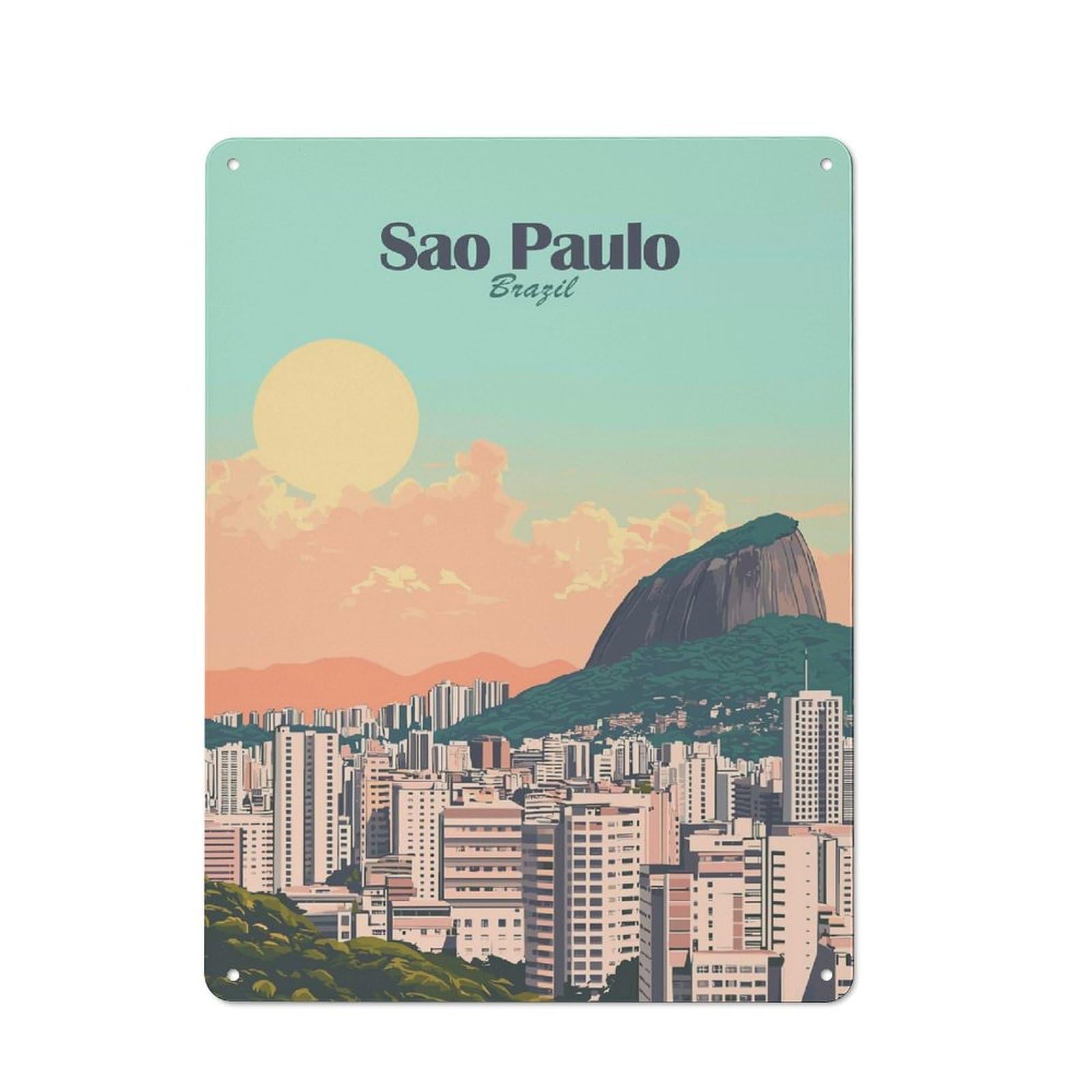 Junmoney Style-8 Sao Paulo Cityscape(3) Rustic Printed Metal Sign 40X30cm For Bar Or Restaurant, For Bar Decor Enthusiasts