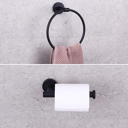 Miniatura 2 de GERZWY Juego de accesorios de baño de 2 piezas, anillo de toalla negro y soporte de papel higiénico SUS 304 de acero inoxidable montado en la pared,