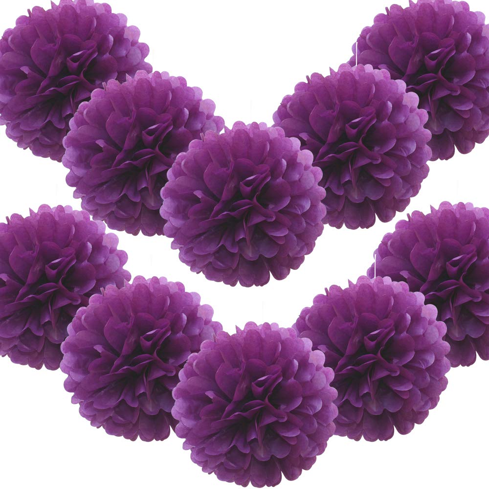 Time to Sparkle 10 Pack Tissue Paper Pompoms Pom Poms Flower Handmade Wedding Party Decorations Balls | Purple, 20"(50cm) | — image 1