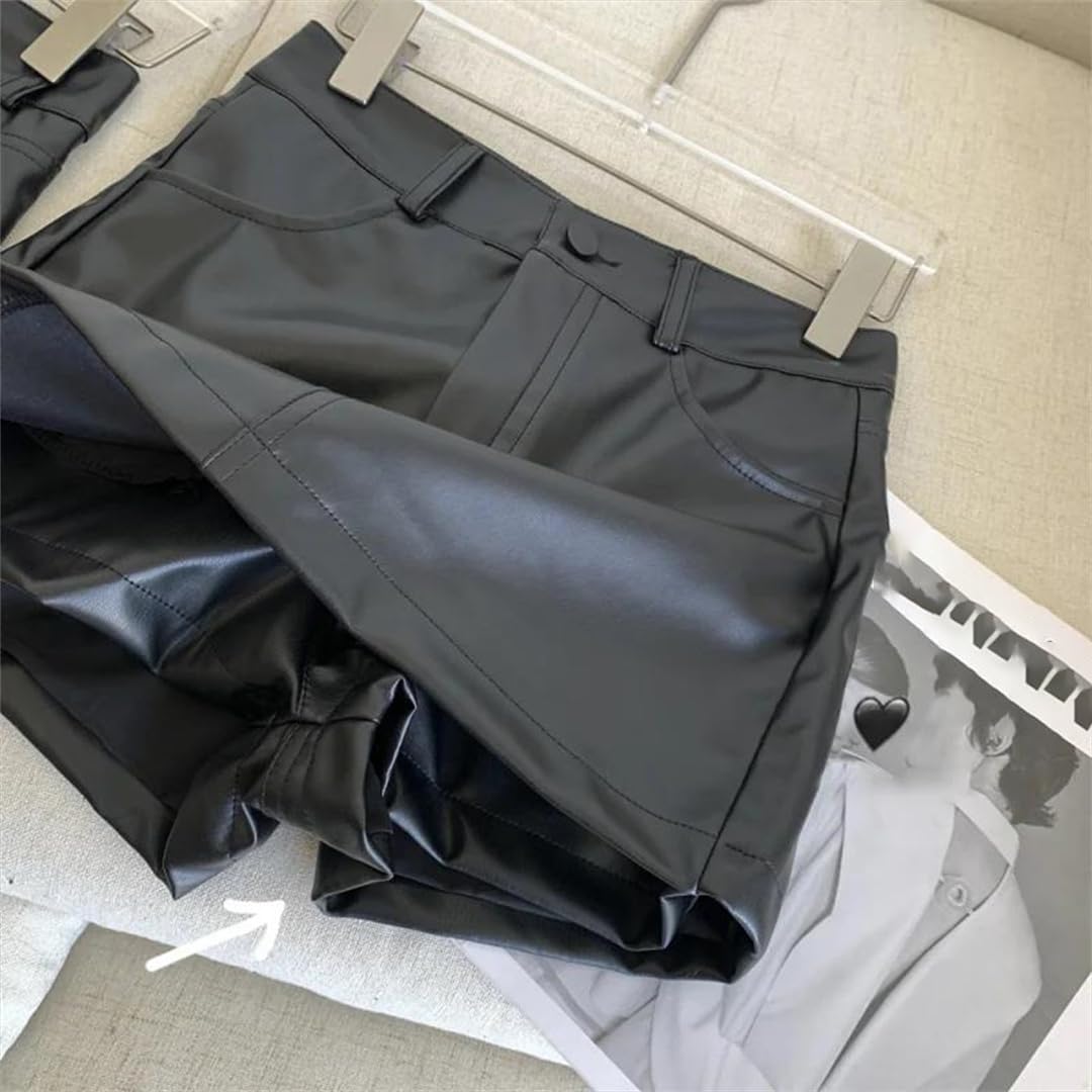 Kelsiop Minifalda de piel sintética de cintura alta para mujer, falda corta acampanada Y2k Streetwear