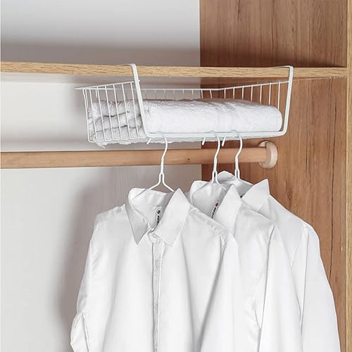 2 Pack Metal Hanging Storage Basket for Kitchen, Office, Pantry, Bathroom, Wardrobe (White) - 7