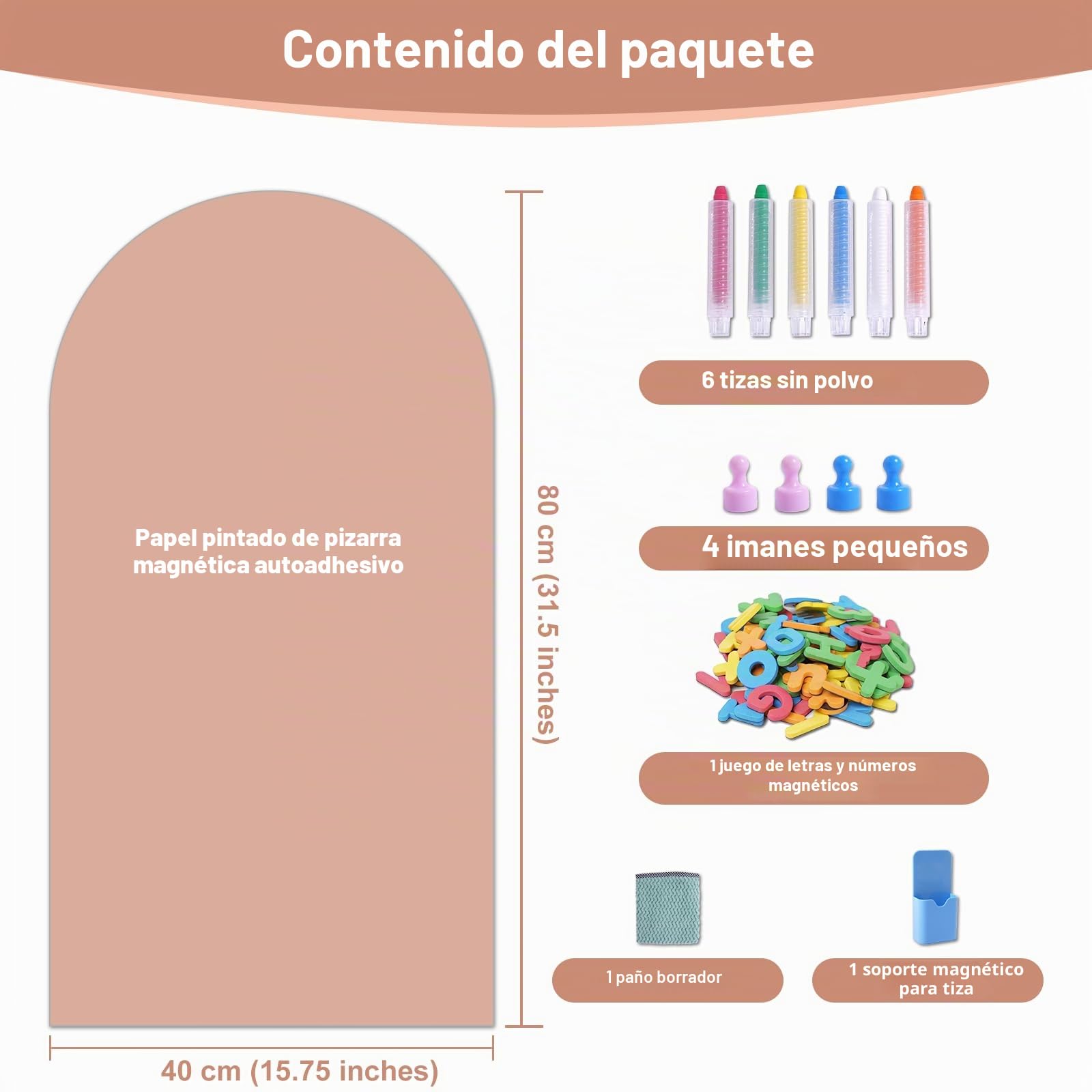 Pizarra Magnética Adhesiva de Pared 80 x 40 cm – Pizarra Negra Borrable en Seco con Tizas, Imanes y Paño (Rosado)