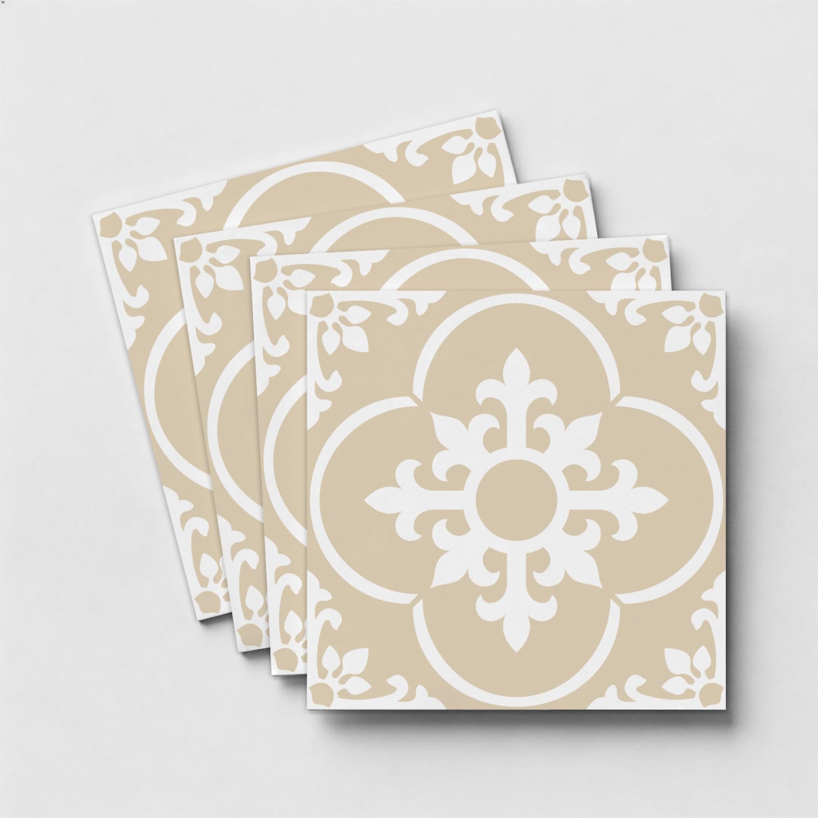 Stick on Kitchen Tiles Light Brown White Self Adhesive Wall Tiles PVC for Fireplace Surround Furniture Decoration Kitchen Backsplash Bathroom Tile Stickers Waterproof