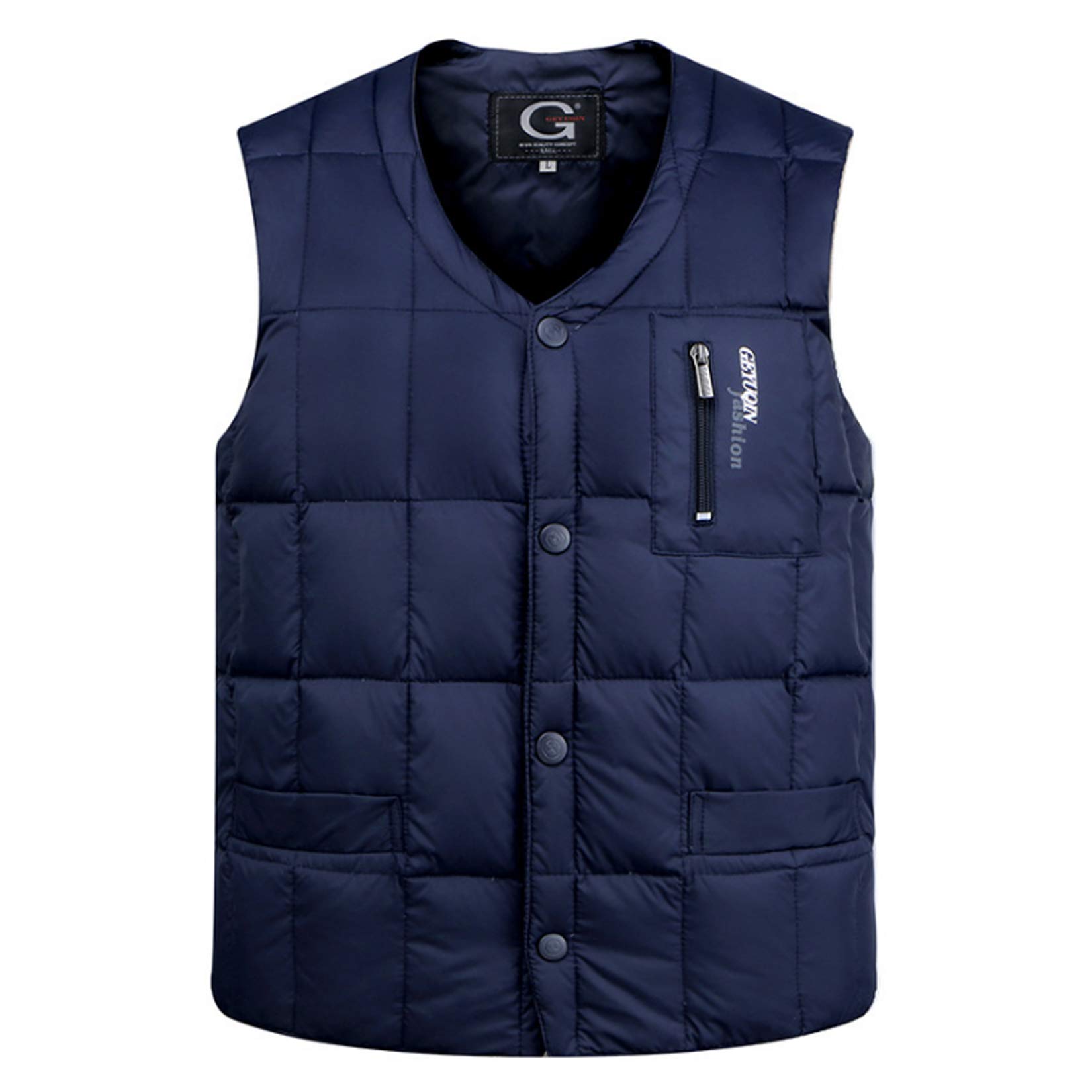 Gl Suit Men's Navy White Duck Down Vest Lightweight Padded Gilet Autumn Winter Body Warmer Sleeveless V-Neck Button Waistcoat Fashion Casual Jacket,,L