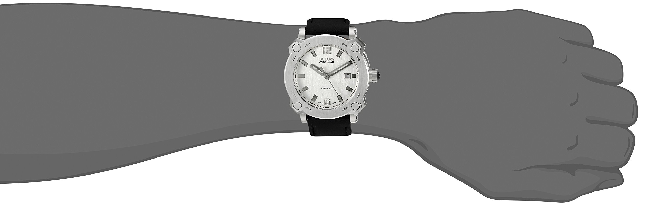 Bulovamens Stainless Steel And Black Leather Automatic Watch Model