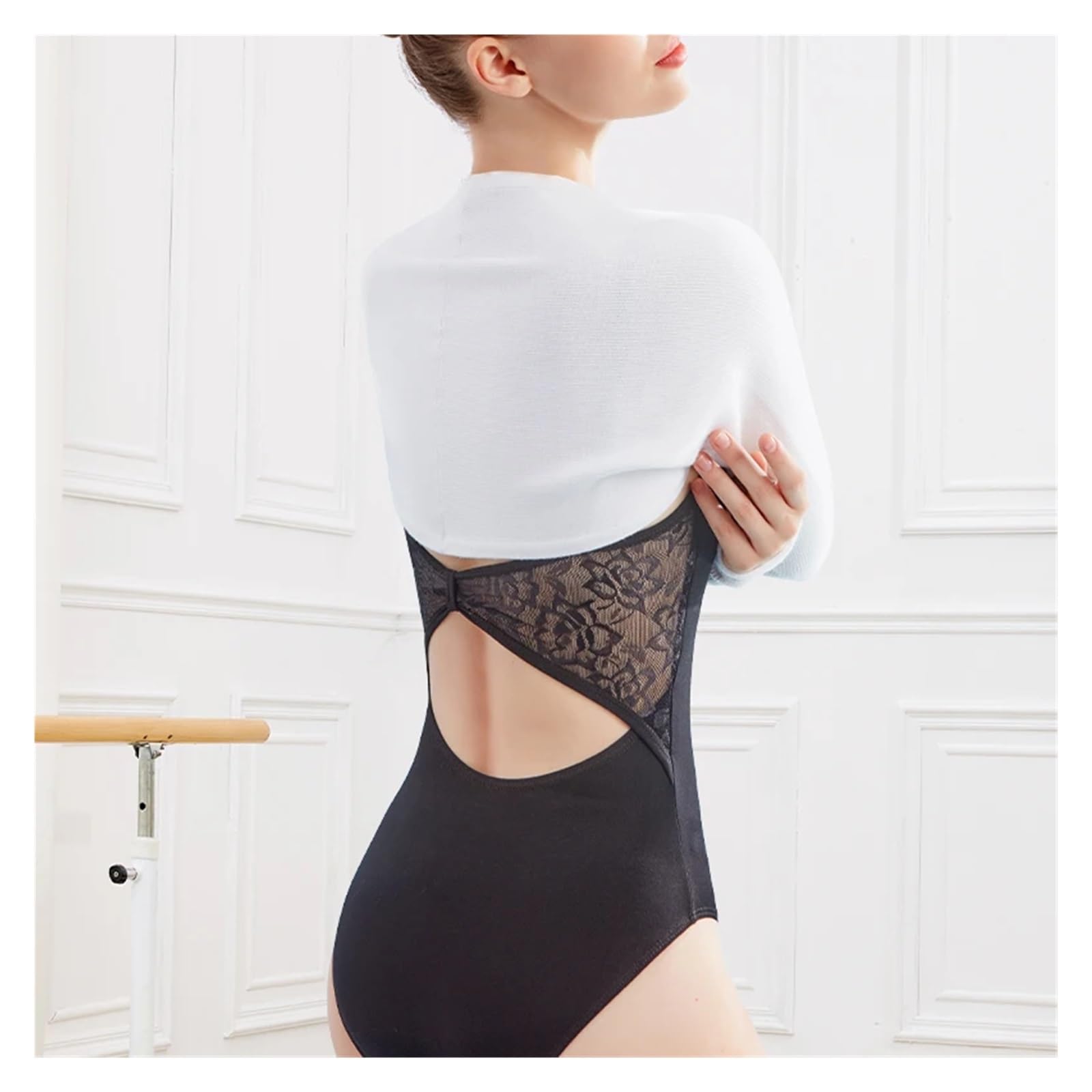 Suéter cruzado for mujer, tops de baile, abrigo de punto, chal cálido, suéter de baile de manga larga, leotardo de ballet for adolescentes, ropa deportiva de gimnasia