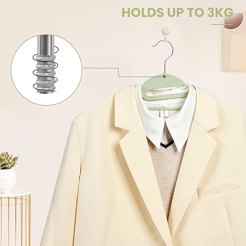 Vista 42 de BAGAIL Paquete de 50 perchas de plástico con diseño antideslizante, 0.2 pulgadas de grosor, gancho giratorio de 360°, organizador que ahorra espacio