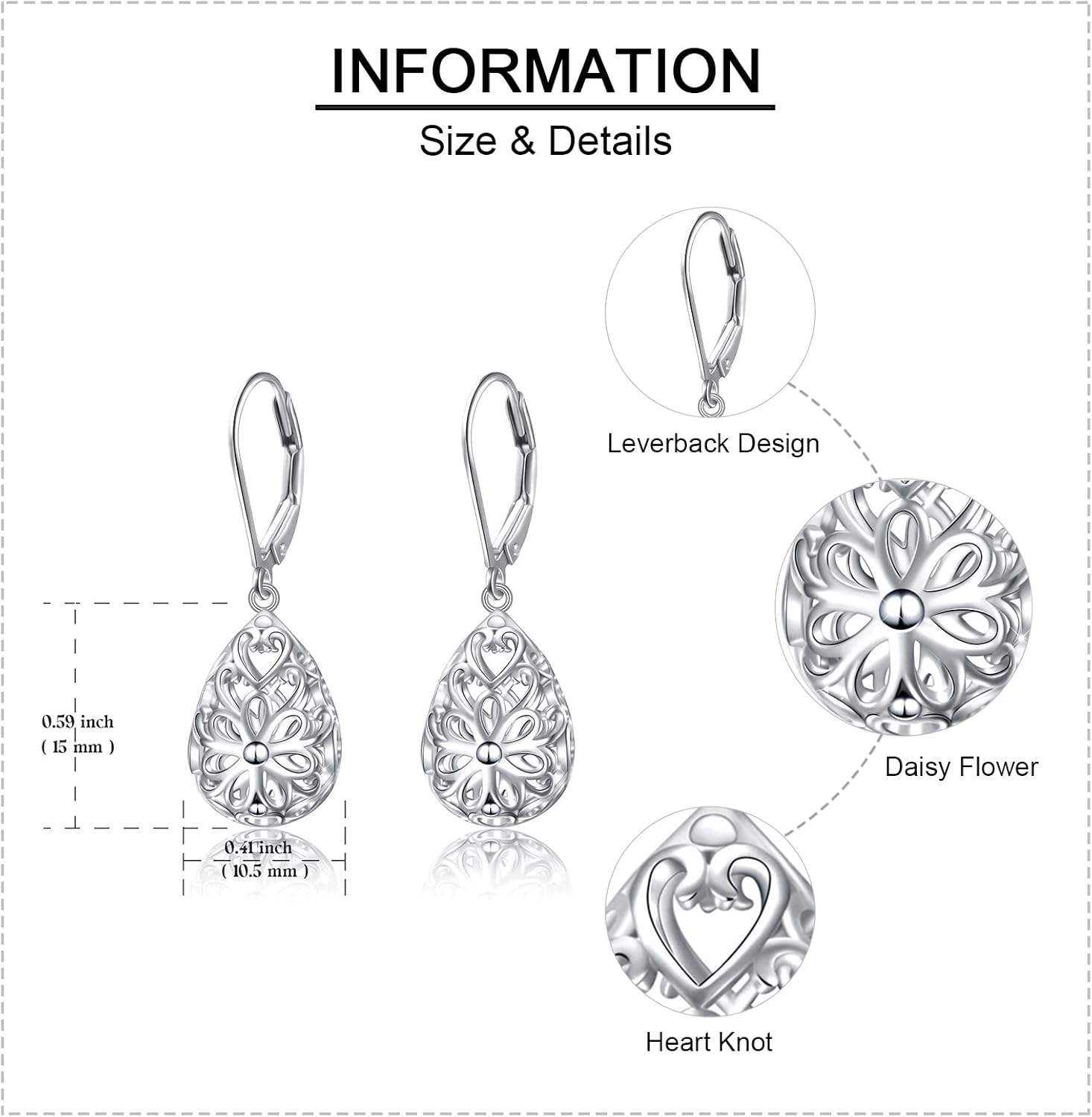 925 Sterling Silver Filigree Dangle Drop Earrings Daisy/Lotus/Rose Flower/Moonstone Leverback Teardrop Earrings for Women Infinity Celtic Knot Daisy Lotus Jewelry for Mothers Day - Image 5