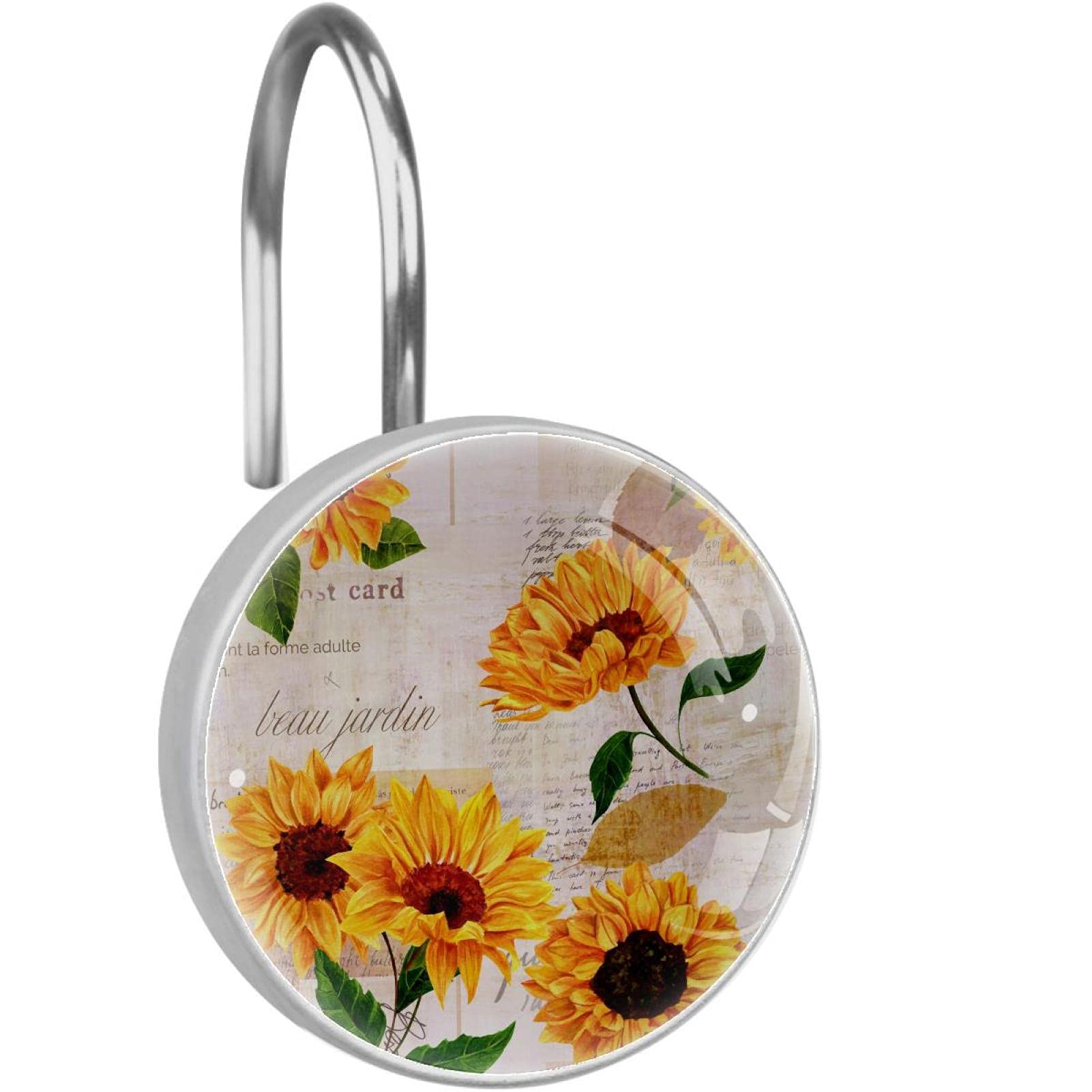 Crochets de rideau de douche vintage tournesol x12 rétro antirouille pour tringle