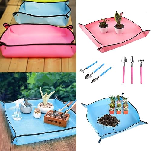 Miniatura 5 de 3 alfombrillas de trasplante impermeables de plantas y 3 piezas de bonsái para interiores para el cuidado de suculentas, escarificador, pala,