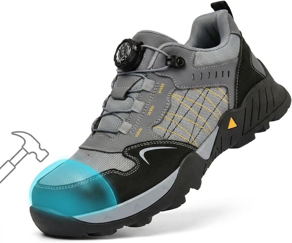 Mellowmiles Comfortable Steel Toe Shoes for Men Women, Lightweight Safety Sneakers Breathable Work Shoes, Slip Resistant Puncture Proof Indestructible Safety Footwear for Construction Warehouse