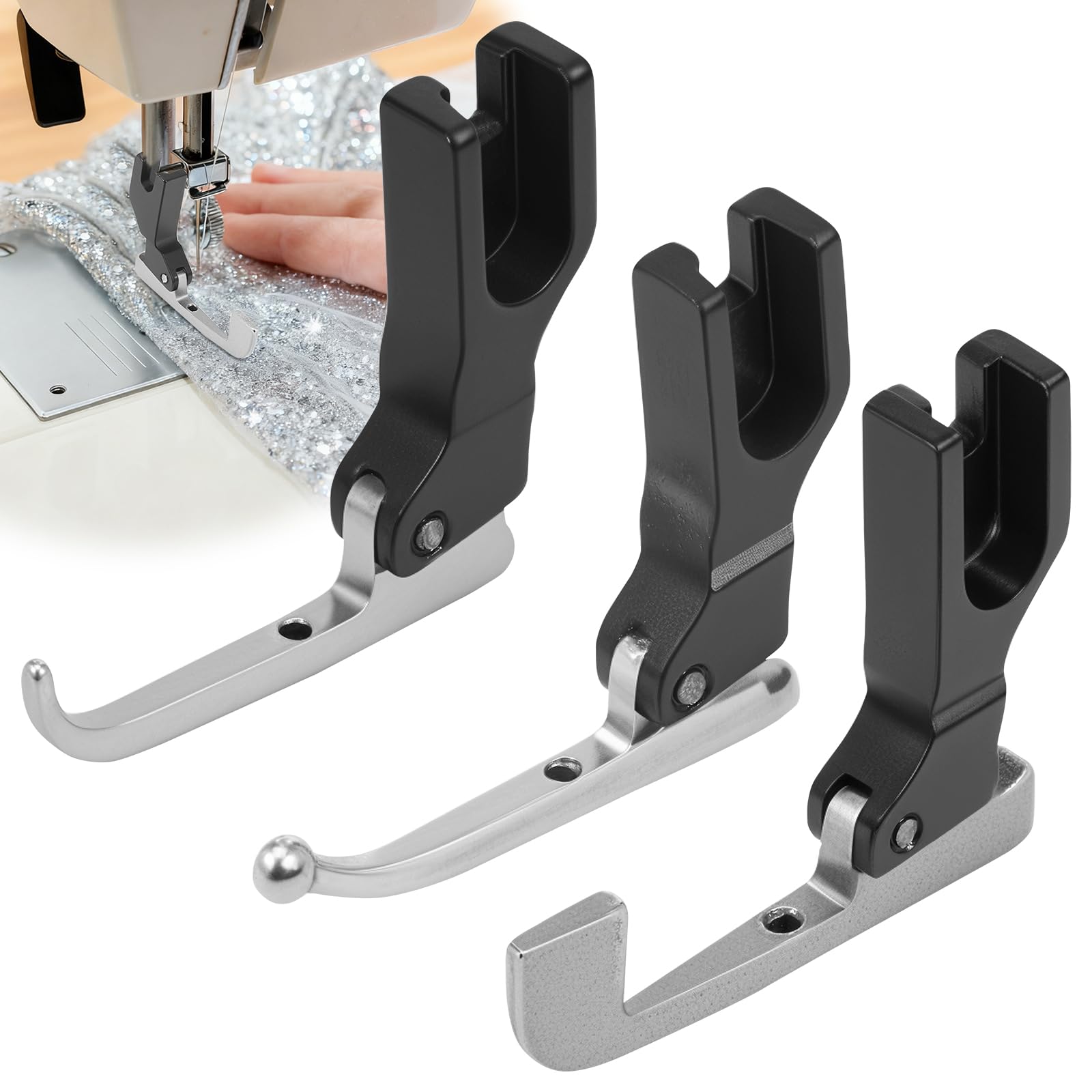 3 Pack P369 Bead Sequin Special Presser Foot, Bead Crusher Presser Foot for Sewing Machine Bridal Dress Beaded Fabric Sewing Machine Accessories for BEvening Gowns, Fashion Fabrics