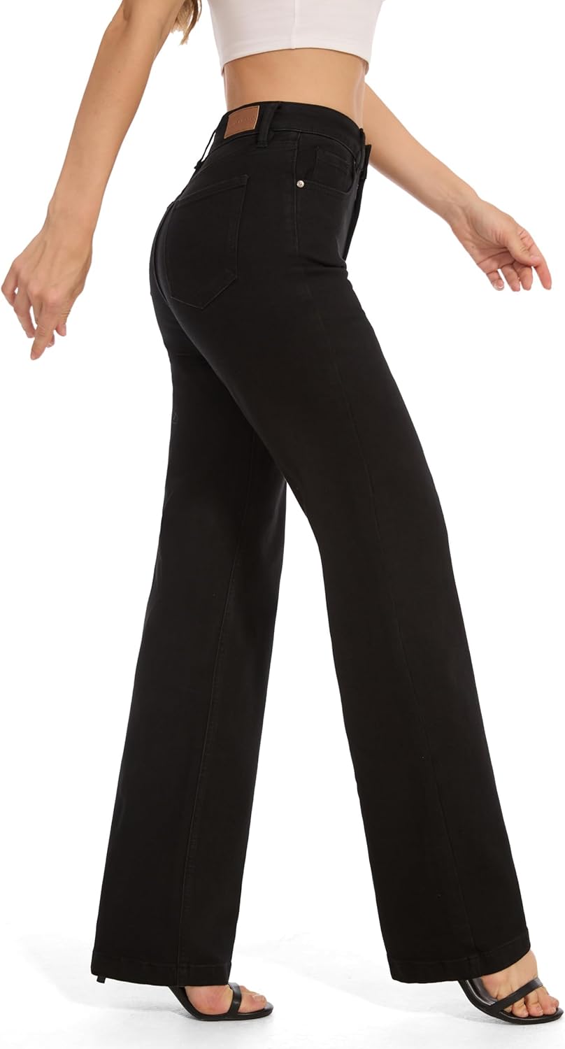 FLYING BANANA Women's High Waisted Wide Leg Baggy Stretch Denim Jeans - Image 2