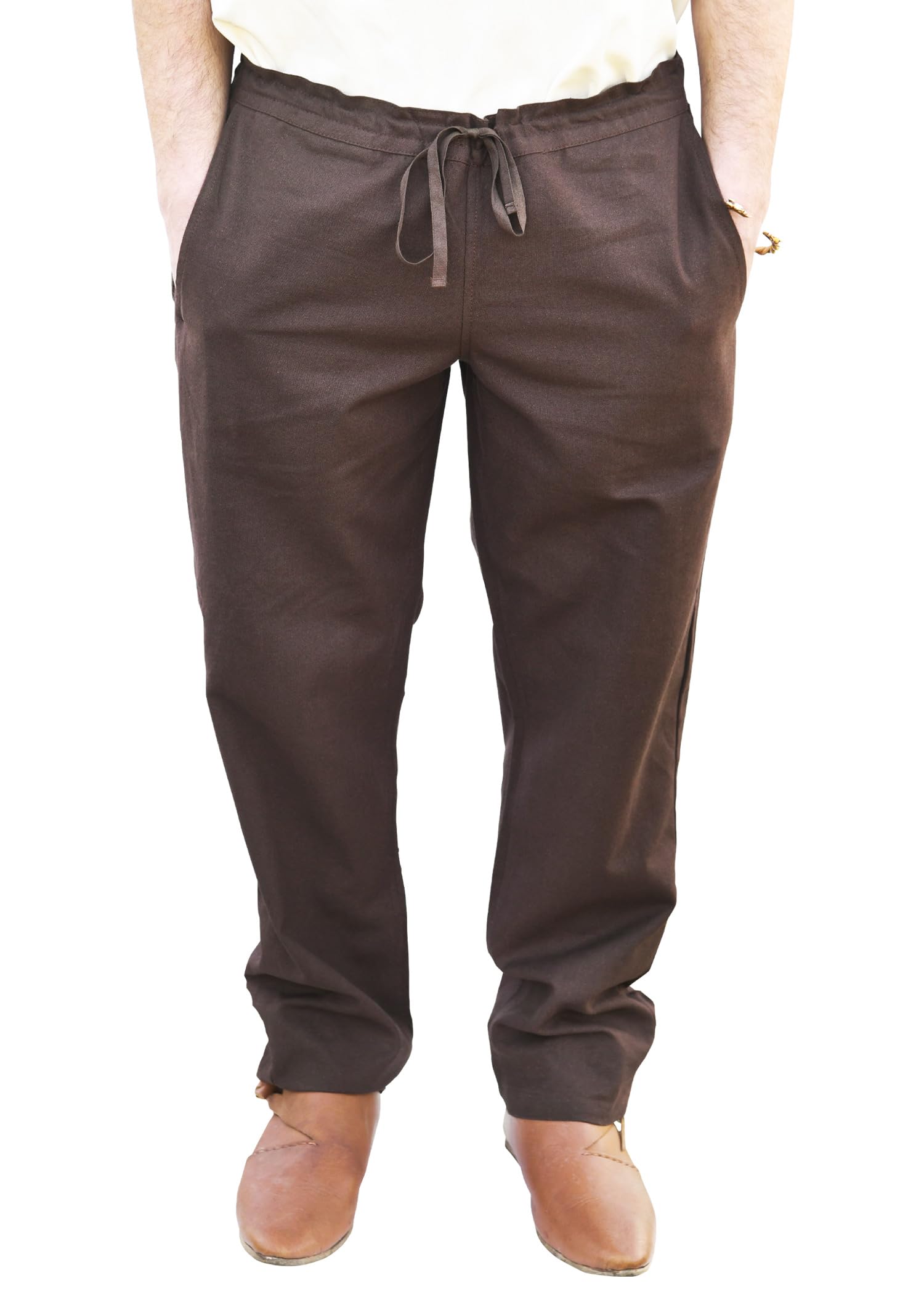 Battle-Merchant Hagen - Men’s Medieval Knight Loose Trousers - Straight Cut - LARP Viking Pirate Costume - Cotton - Brown - 3XL
