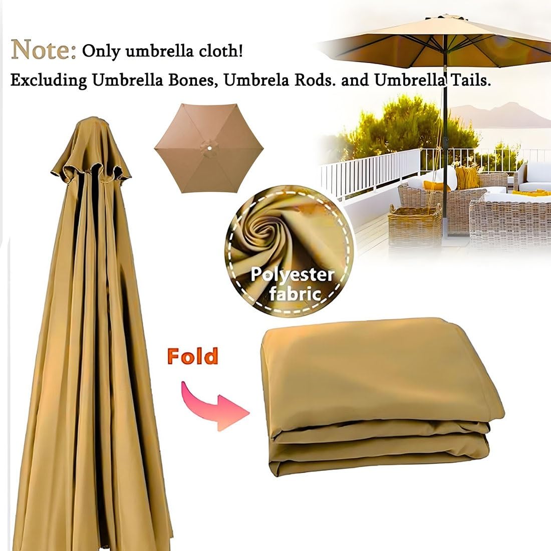 Cubierta para sombrilla de jardín UV50+ de 300 cm, para mesa de patio, 6 varillas, protección al aire libre, impermeable, elegante, color superior, ideal para protección solar.