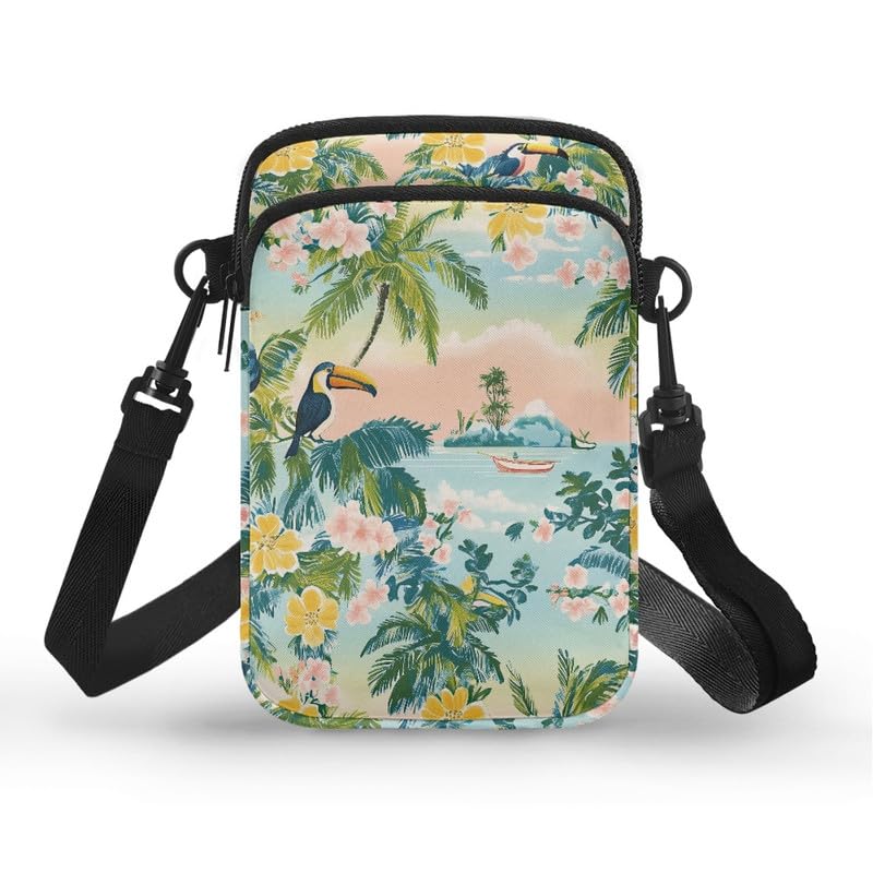 Image of Hawaiian Tribal Small Crossbody Bags for Women Cell Phone Bag Purse, Sea Turtle Zipper Sling Purses Shoulder Bag