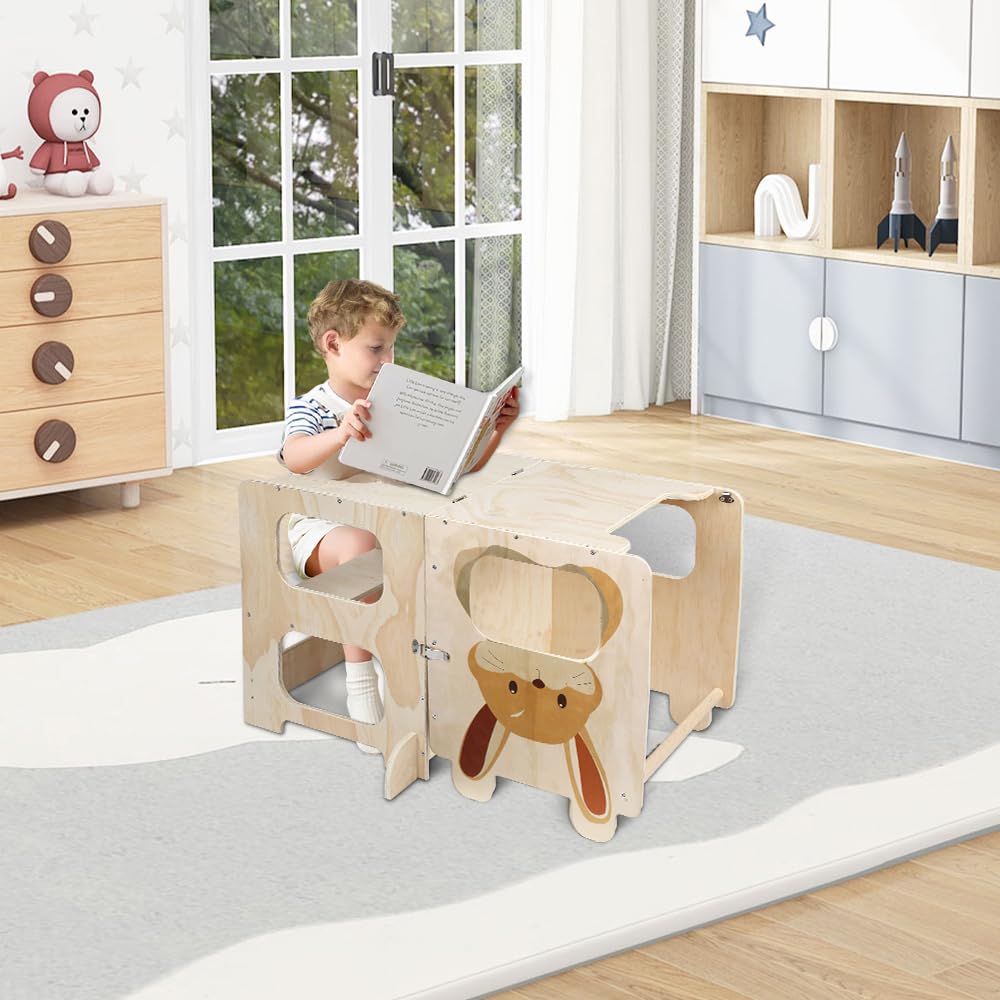 Tour di apprendimento trasformabile con lavagna nera, versatile e sicura per bambini, 2-in-1 Learning Chair, ideale per imparare, disegnare e giocare a casa(87 x 42 x 38,5 cm)