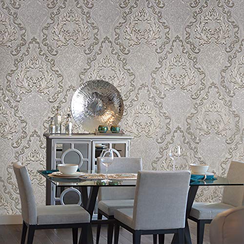 113 sq.ft roll Embossed Slavyanski wallcoverings Persian victorian Large vintage damask Vinyl Non-Woven Wallpaper brass mocha taupe gold metallic textured faux cracked plaster effect 3D wall coverings