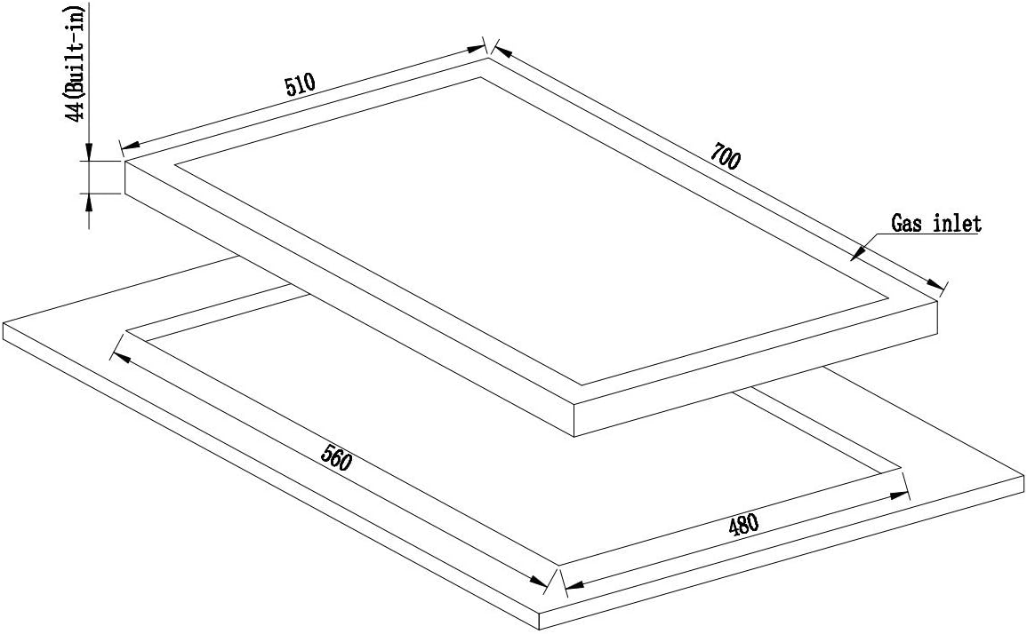 MILLAR GH7051PB 70cm 5 fornelli in vetro piano cottura a gas MILLAR GH7051PB 70cm 5 fornelli in vetro piano cottura a gas