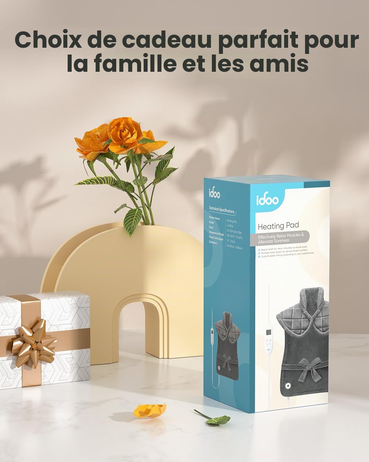 iDOO Couverture Chauffante Avec Arrêt Automatique, Oreiller Chauffant Pour le Dos, La Nuque et Les épaules, Couverture Chauffante électrique 61 x 84 cm, 6 Niveaux de Chaleur et 3 Minuteries