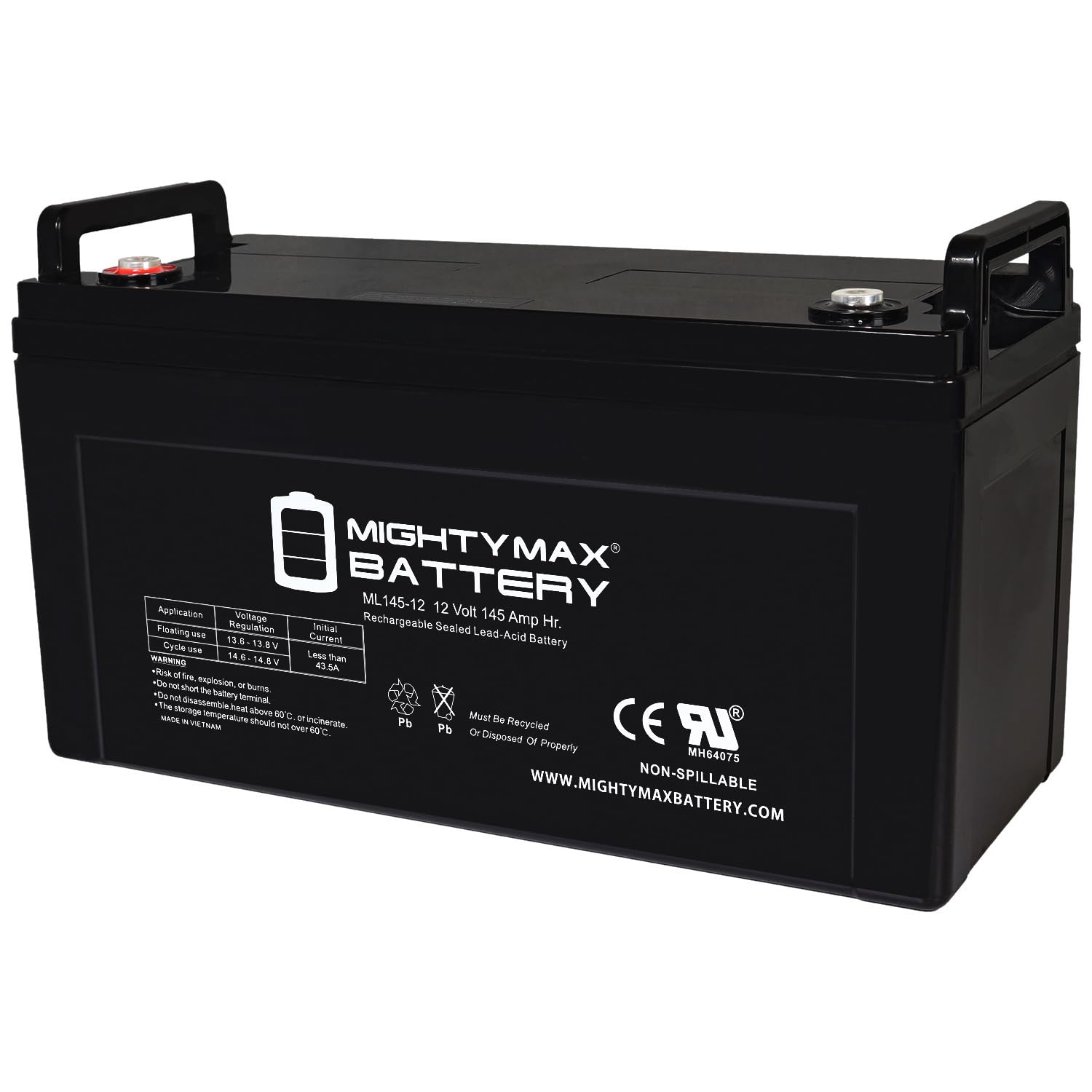Mighty Max Battery Mighty Max Battery ML145-12 - 12 Volt 145 AH, Internal (INT) Terminal, Rechargeable SLA AGM Battery