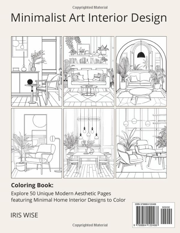 Minimalist Art Interior Coloring Book for Adults: 50 Modern Aesthetic Home Decor Living Room Designs to Color Provide Mindful Relaxation & Stress Relief (Minimalist Art & Design Coloring Series) image 3