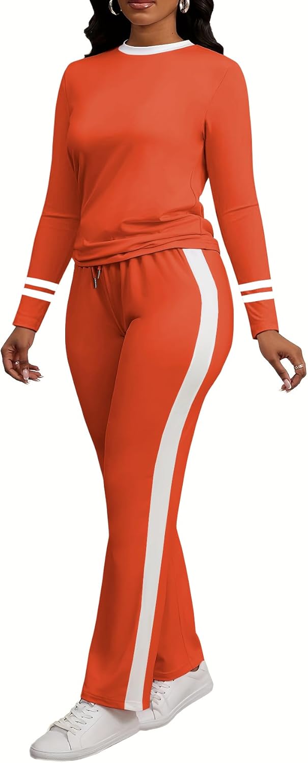 PINSV Women's 2 Piece Outfits Long Sleeve Tops Sweatpants Colorblock Bodycon Lounge Sets Tracksuits - Image 2
