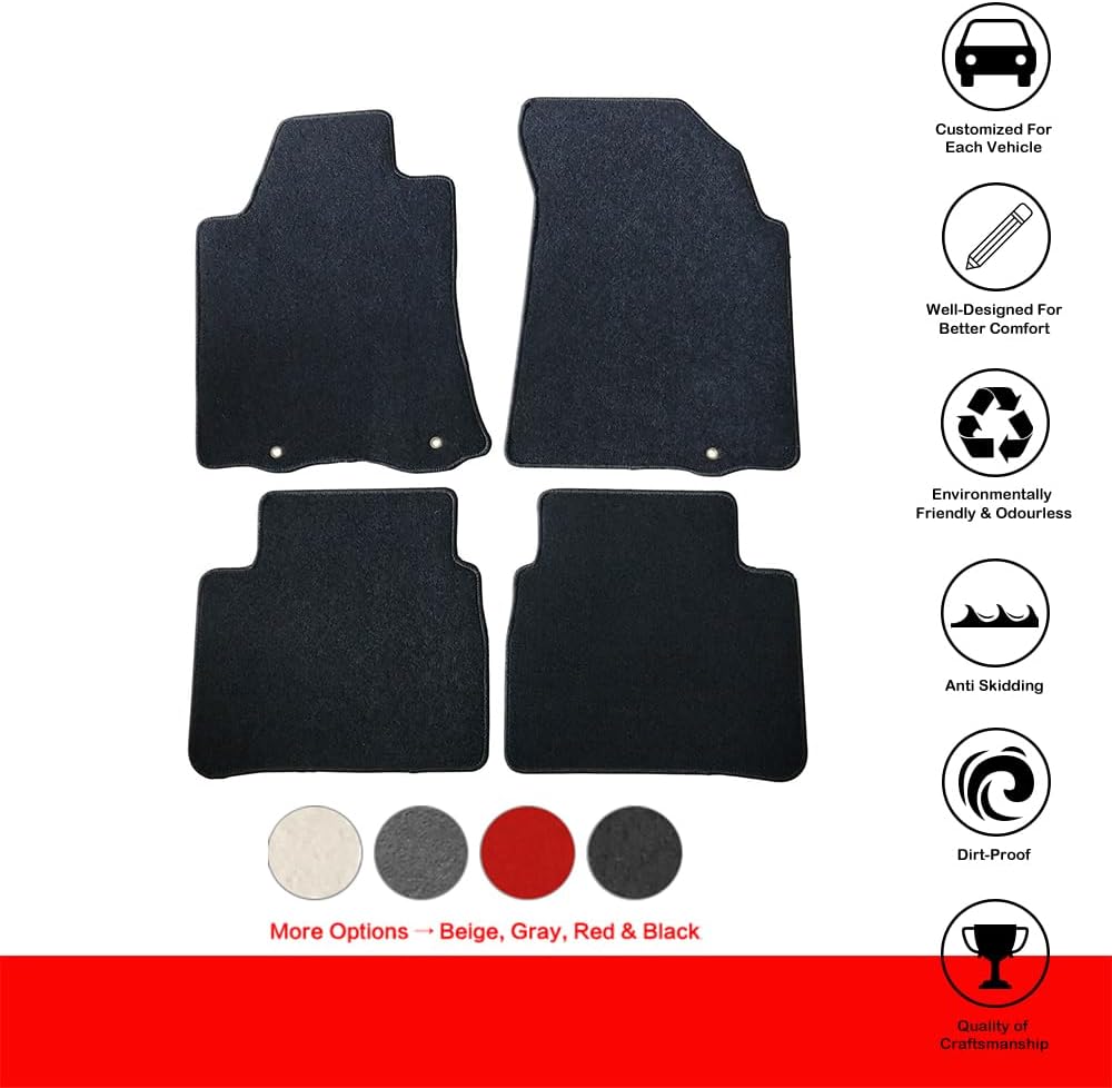 Floor Mats Compatible with 2013-2018 Nissan Altima Sedan 4-Door, 4 PCS Black Nylon Front Carpets Flooring Protection Interior By IKON MOTORSPORTS, 2014 2015 2016 2017