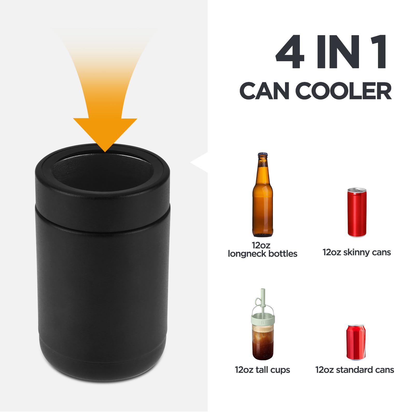 TAHOE TRAILS Stainless Steel 12oz Vacuum Insulated Can and Bottle cooler| Double Wall Can Cooler For Cans and Bottles | Copper Plated Can Chiller and Metal Cooler | Black