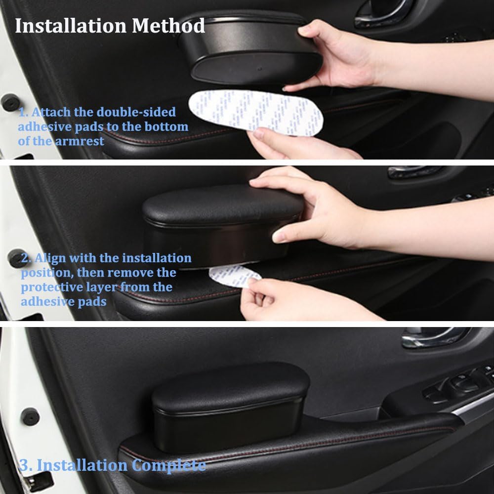 Car Left Side Arm Rest Pad with Storage Box for Tesla Model 3 2021-2025, Durable Driver Elbow Support Cushion, Leather Door Armrest Cover, Relieve Fatigue, Anti-Slip & Waterproof,Black