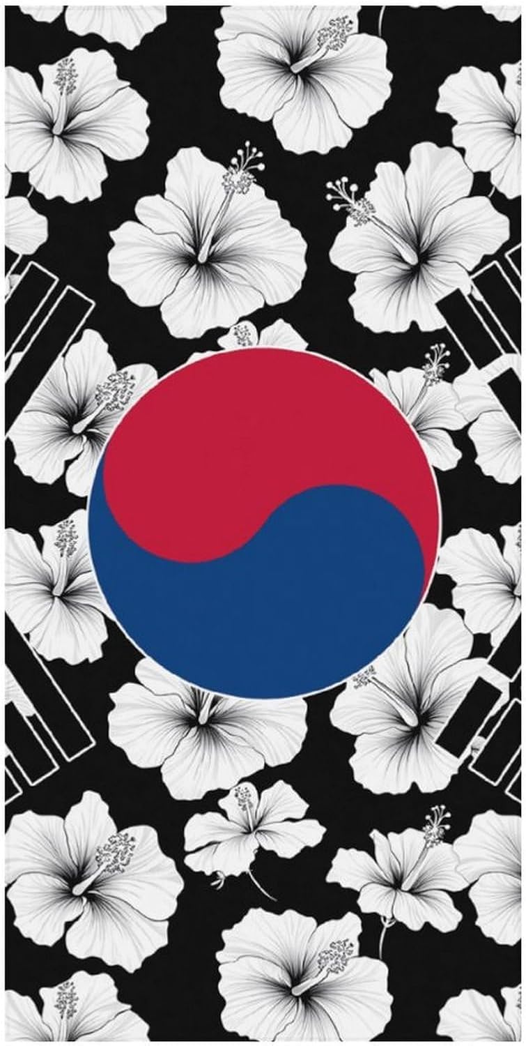 South Korea Korean Flag Hibiscus Flowers Bath Towels Quick Dry Pool Bathroom Beach Towel Yoga Towel for Hotel Guest Spa Gym 160x80cm