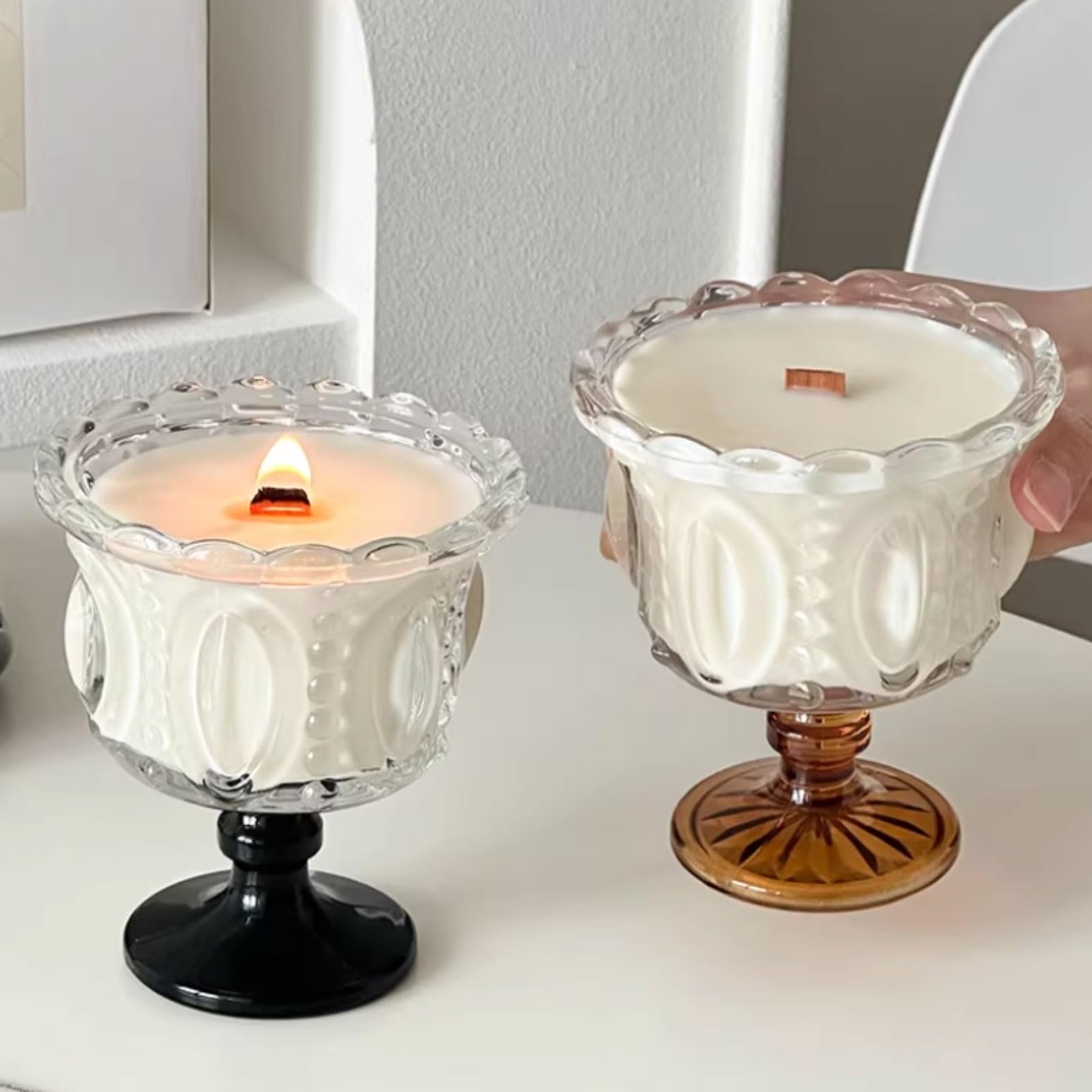 Glaskerzen aus Sojawachs und ätherischen Ölen, wiederverwendbare Duftkerze, langlebig for Schlafzimmer, Büro, Party(Svart,Rose)