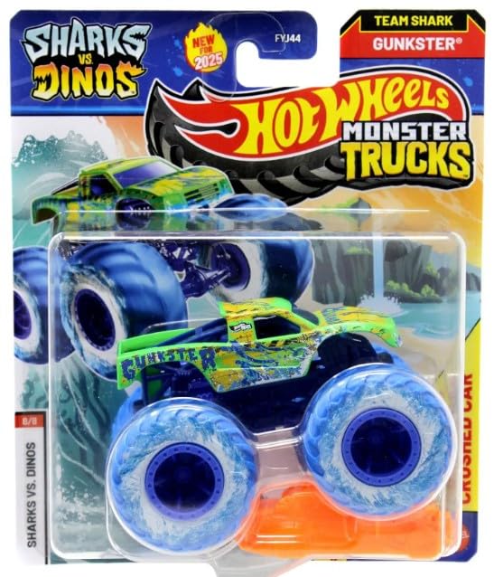 Hot Wheels Monster Trucks Sharks vs Dinos, colección de vehículos fundidos a escala 1:64, edición 2025 (8/8 Gunkster)