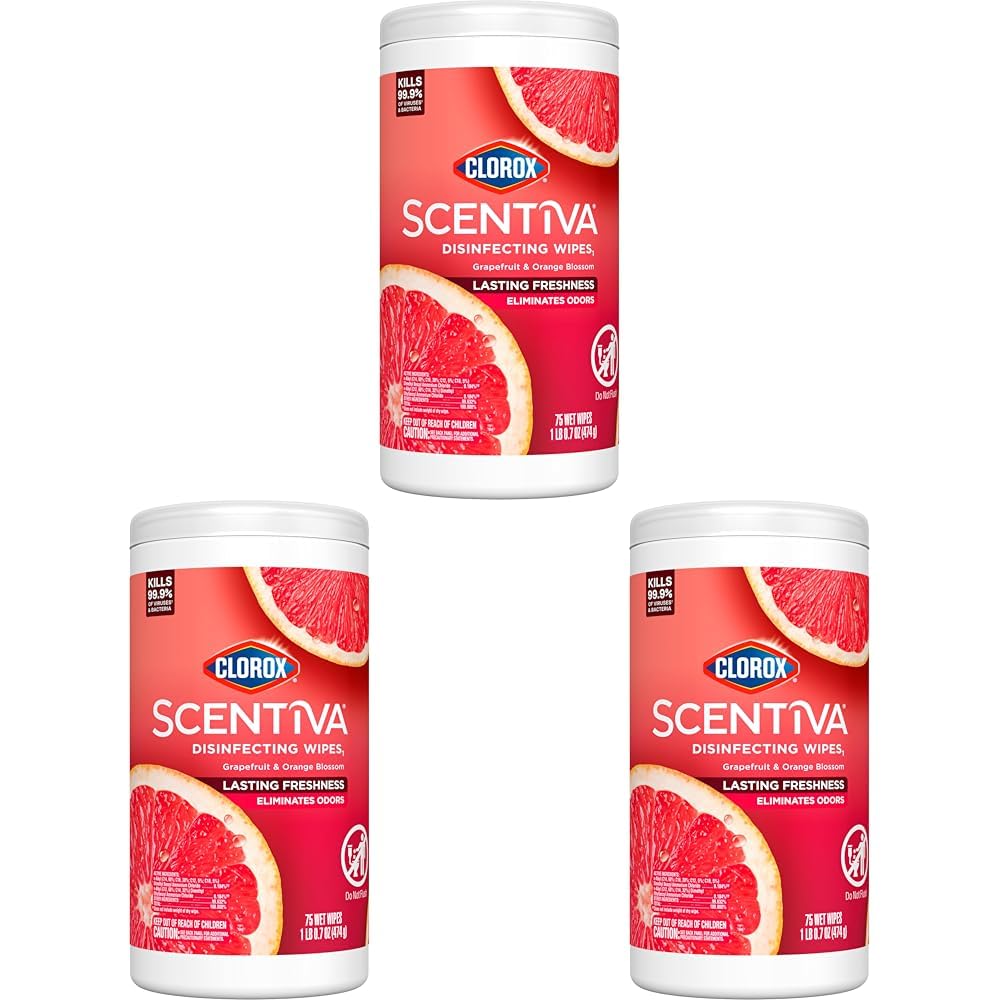 Clorox Scentiva Disinfecting Wipes Grapefruit and Orange Blossom 75 Count Each Pack May vary Pack of 3