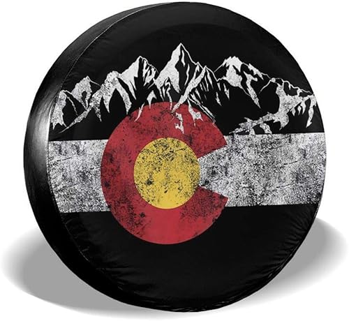 Funda de neumático de repuesto de 17 pulgadas, protector de neumáticos de bandera de montaña de Colorado vintage, universal, se adapta a caravanas,