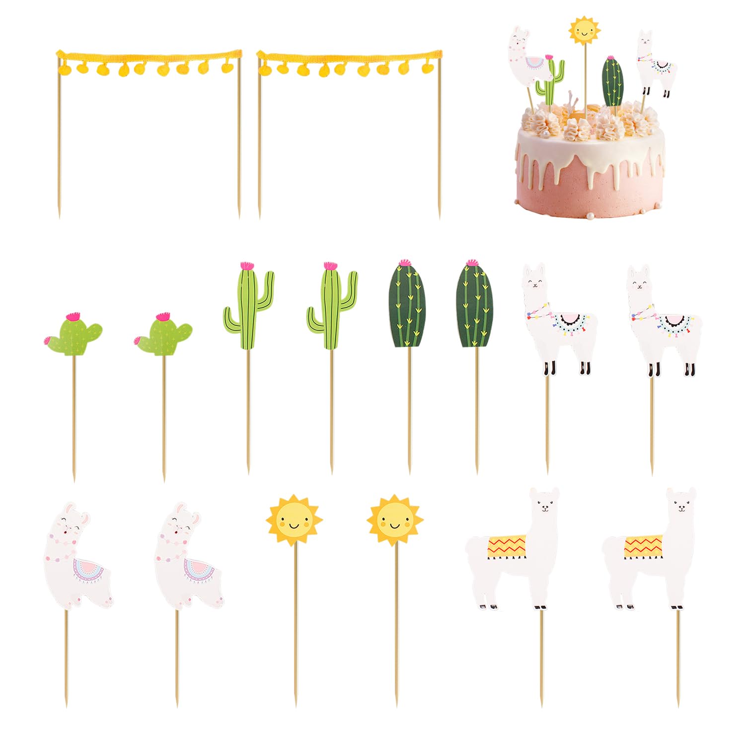 PLLDVEFD 16 Pieces Of Alpaca Themed Cake Card Inserts, Creative Cake Decorations, Cake Accessories, Children'S Party Supplies.