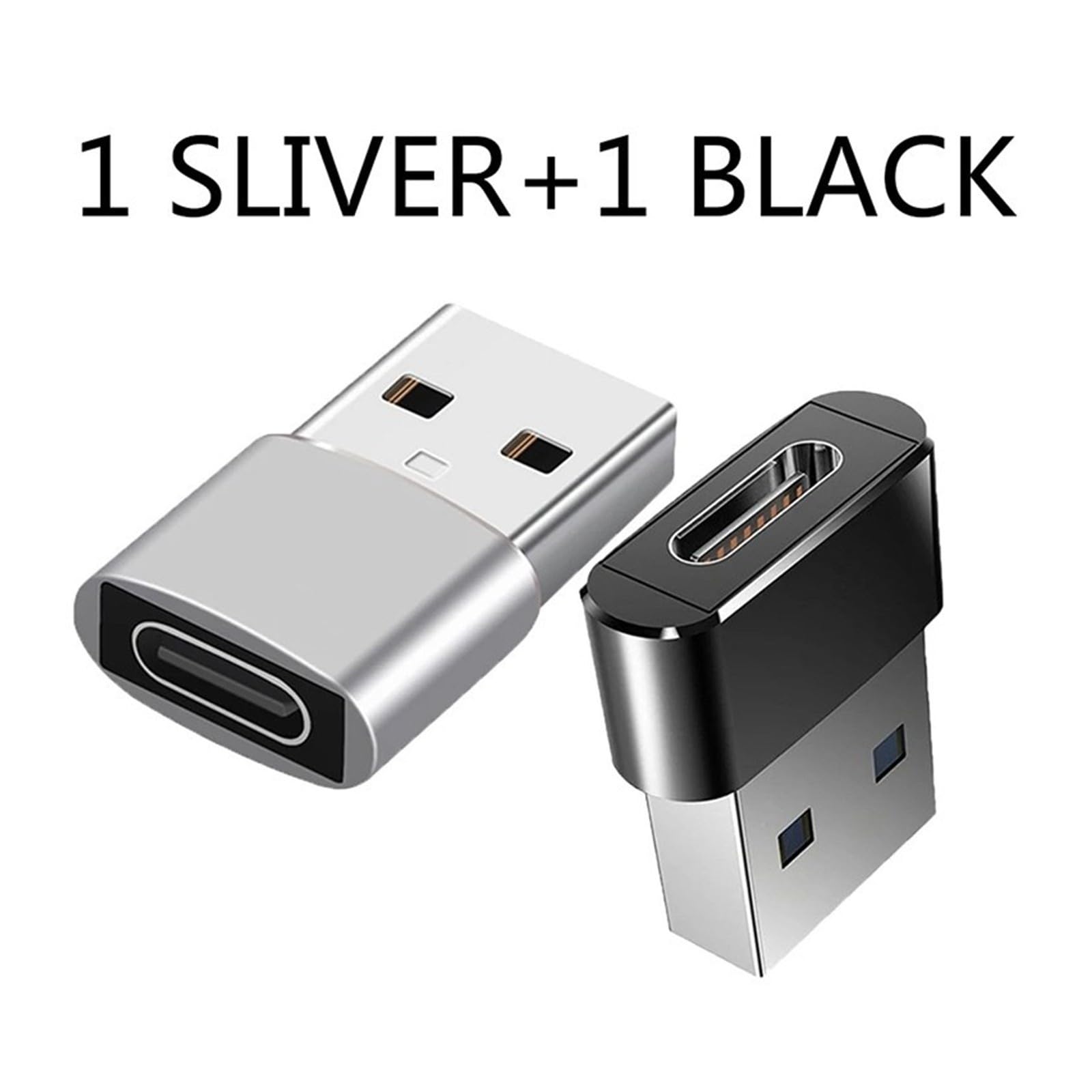 2 adattatori OTG da USB a tipo C, da USB-A maschio a USB-C femmina, per MacBook (argento e nero)