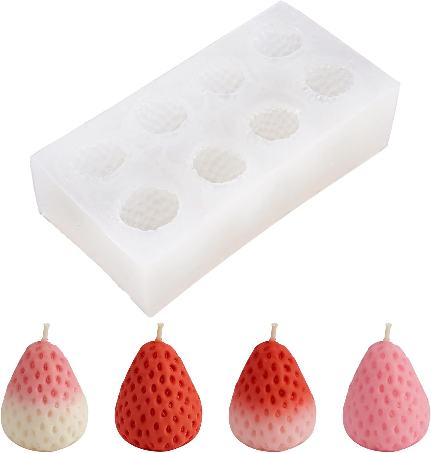 8 Cavity 3D Strawberry Silicone Mold, Candle Mold for Soap, Wax Melt, Cake Decorating, Chocolate Candy Baking DIY Crafts Supplies - Non-Stick Easy Release Strawberry Molds for Homemade Treats & Gifts