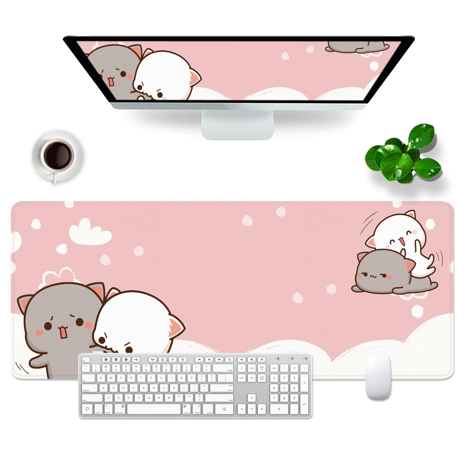 Kawaii meisjesachtig leuke gamingmuismat, lange verlengde XXL muismat, extra grote bureauonderlegger, toetsenbordmat voor werk, game, kantoor, thuis, 90 x 35 cm