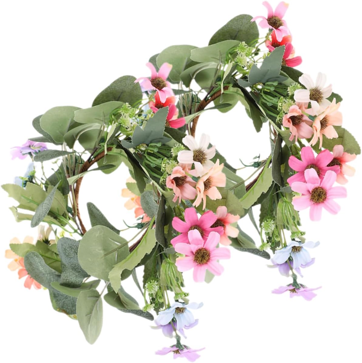 Alipis 10pcs Artificial Eucalyptus Leaf Candle Daisy Wreaths for Wedding and Table Centerpiece Decor Realistic Floral Design for Home and Holiday Celebrations