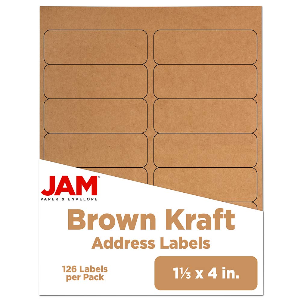 JAM PAPER Shipping Address Labels - Rectangular - 1 1/3 x 4 - Brown Kraft - 126/pack