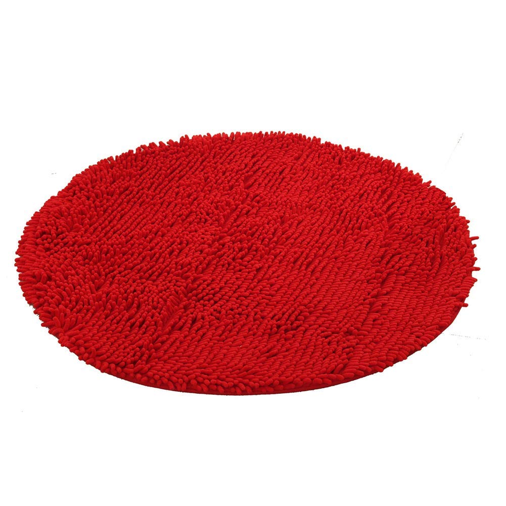 Cilegia Tapis de salle de bain rond épais et antidérapant en microfibre douce pour décoration de chambre à coucher, rouge, 140 cm de diamètre, absorbant et à séchage rapide, idéal pour un usage