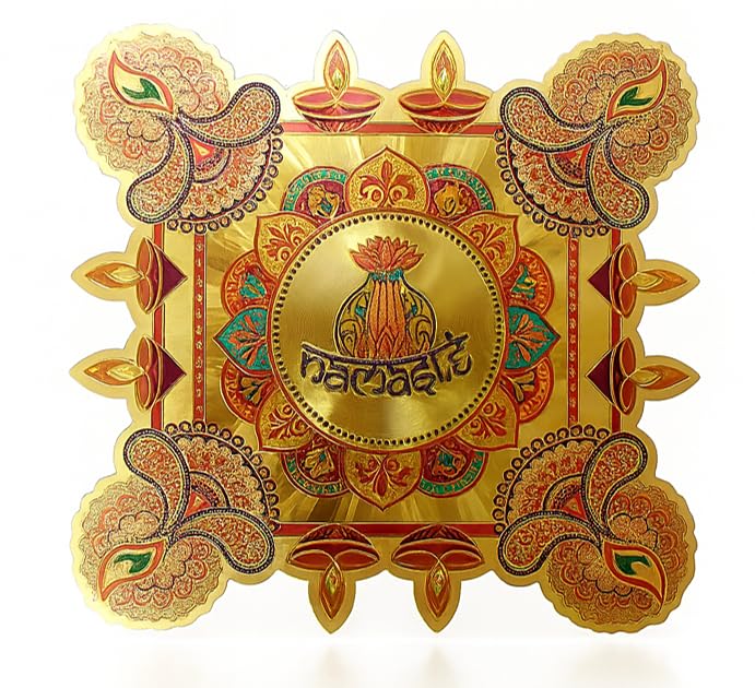 UNIq Diwali 24K Gold Foil 3D Rangoli Sticker | Self Adhesive Handcrafted Pooja Decoration | Big 9.5 Inch Shubh Labh Mandir Temple Entrance Home Wall & Floor Dcor Sticker | Pack of 1 - D7-image-10