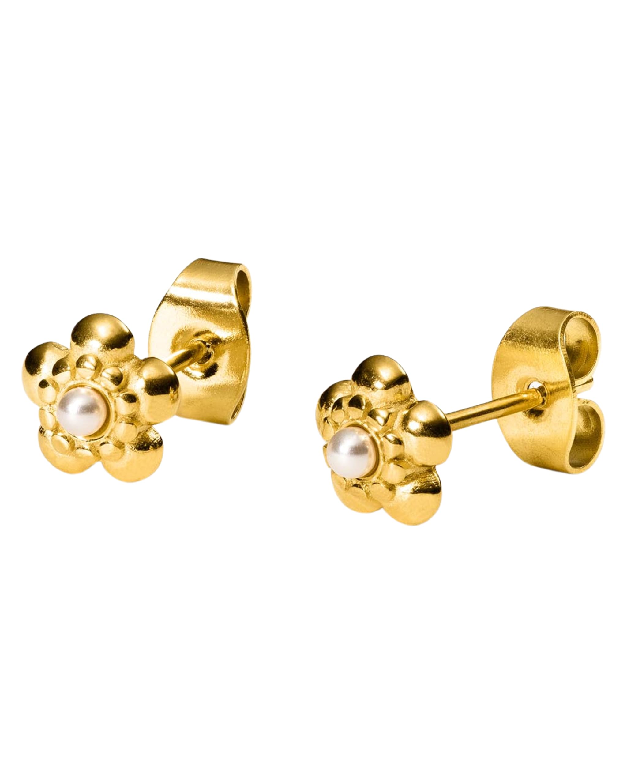 PURELEI® Shiny Bloom orecchini (oro, argento, oro rosa), orecchini impermeabili per donne e ragazze, orecchini in acciaio inox a forma di fiore con perla, regalo per donne e figlie